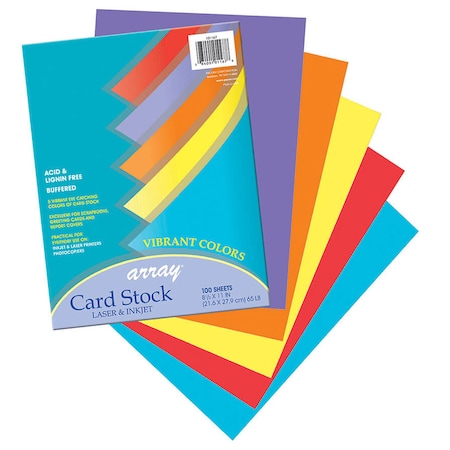 Pacon Vibrant Card Stock, 5 Assorted Colors, 8.5" x 11", PK100 101167